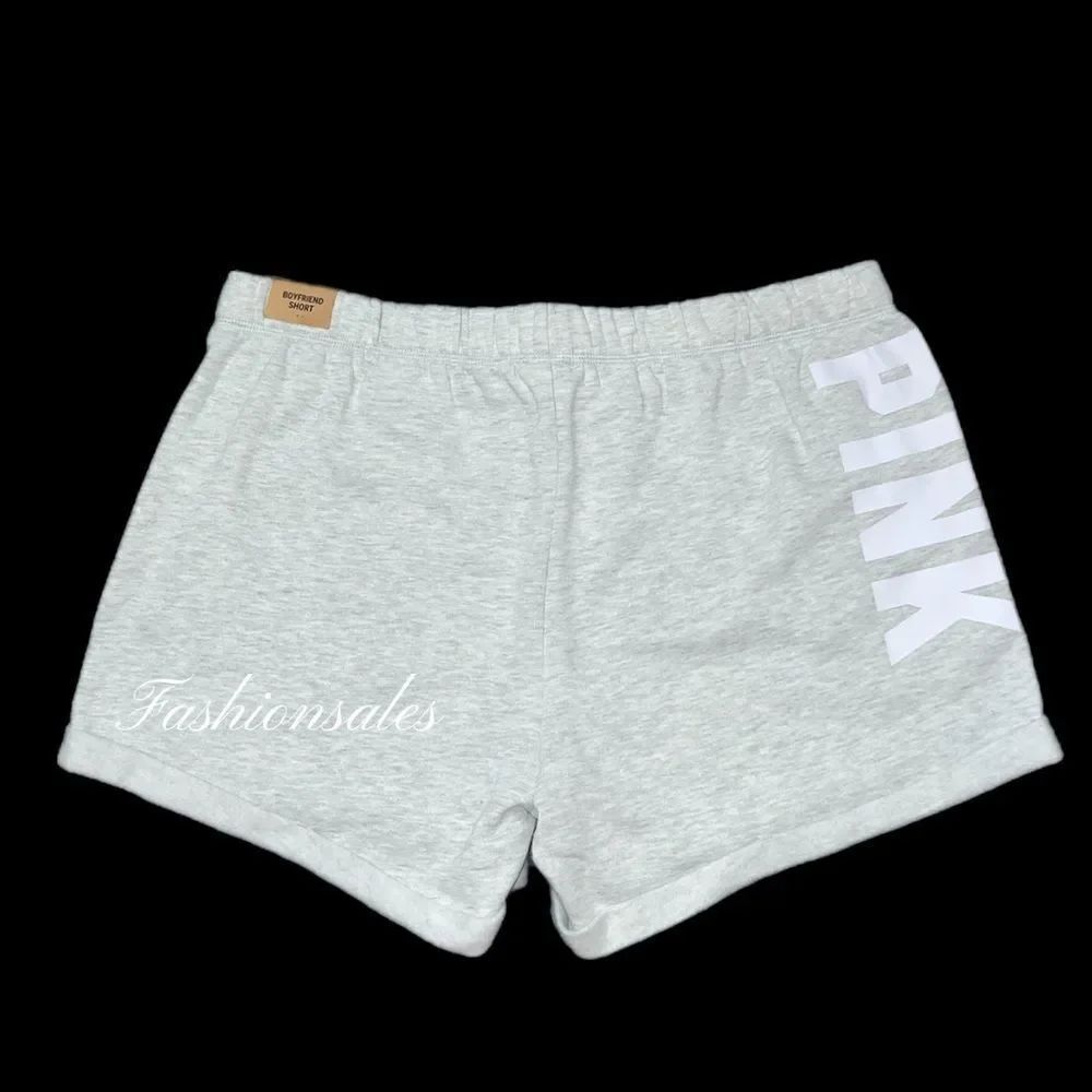 Victorias Secret Pink Logo Boyfriend Comfy Fleece Shorts Pink Logo Gray Xlarge